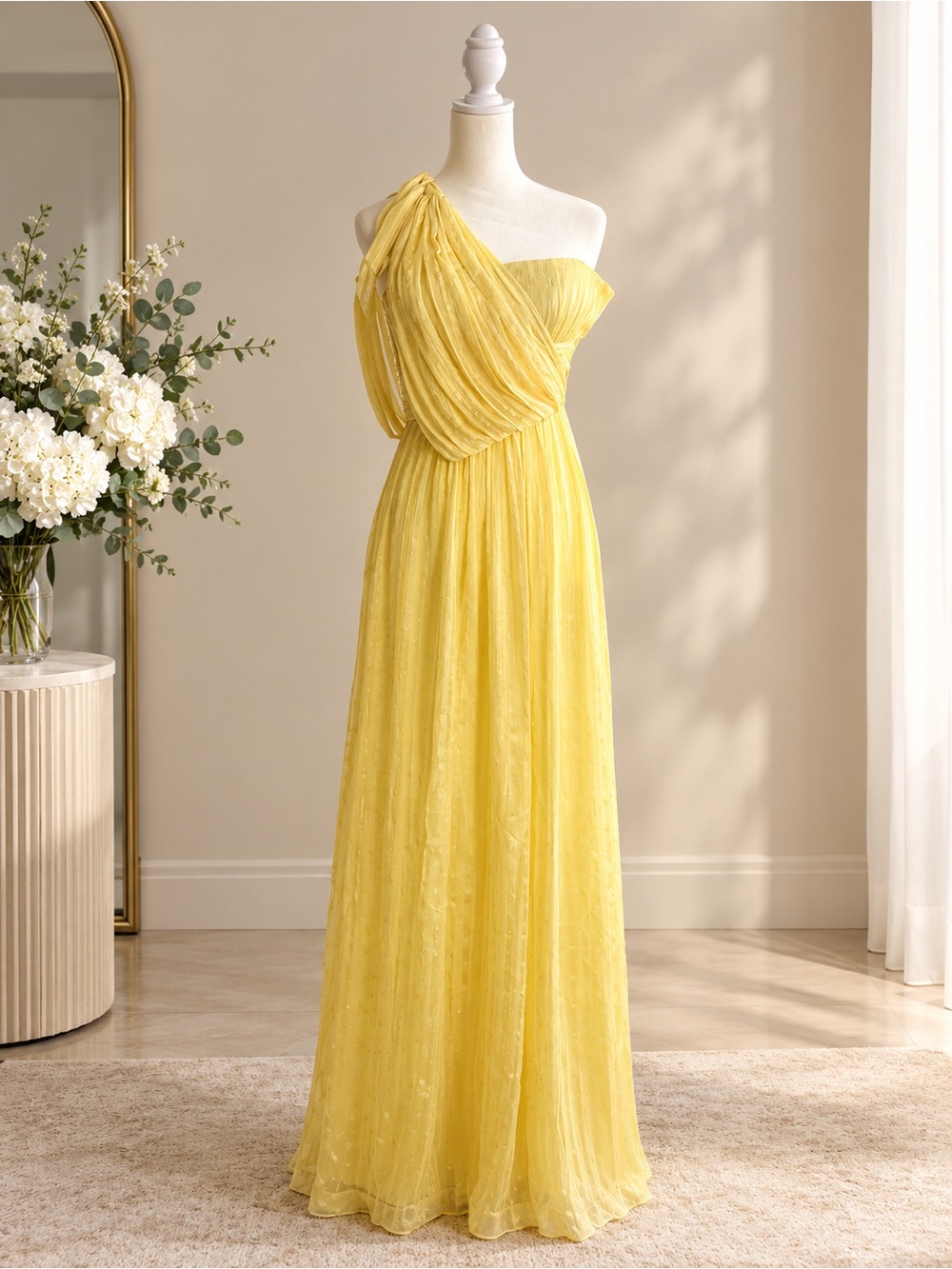 Elegant Silk Yellow Goddess Maxi Dress